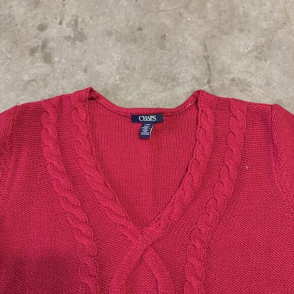 CHAPS Ralph Lauren Womens V-Neck Cotton Cable Knit Academia Sweater Fisherman - Picture 4 of 8
